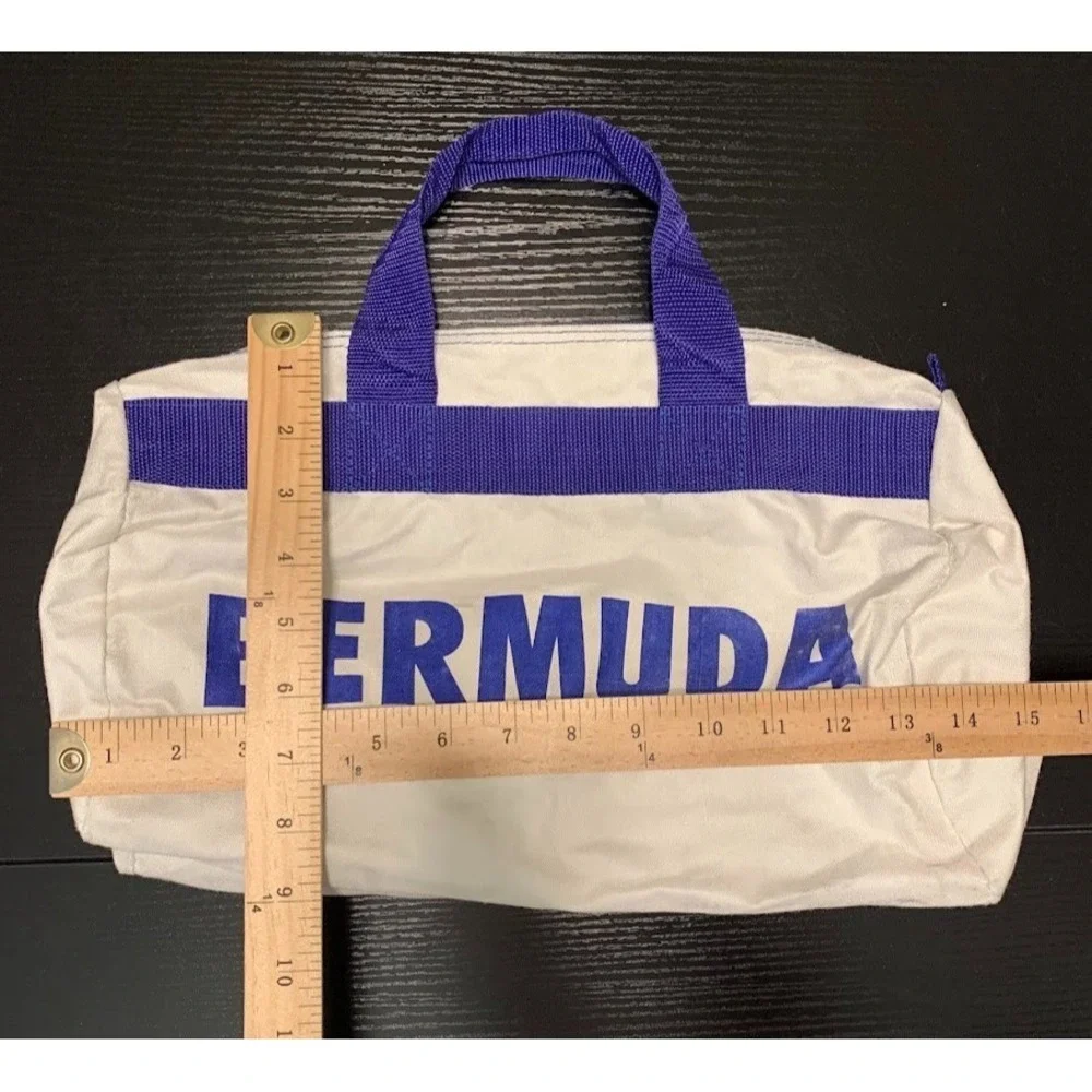 Vintage Bermuda Canvas Duffle Travel Bag Blue/White Double Handle
